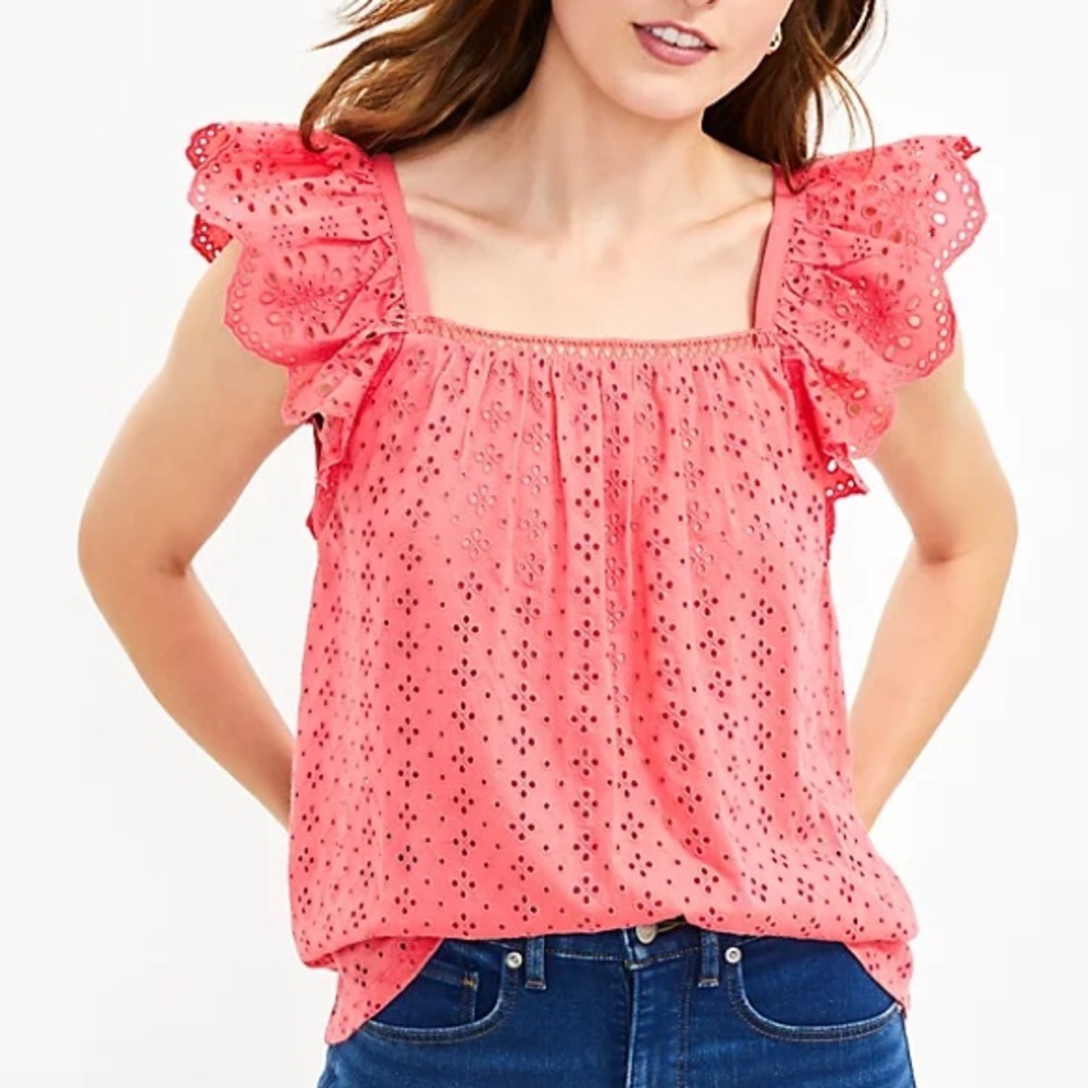 Ann Taylor Loft Eyelet Flutter Sleeve Top